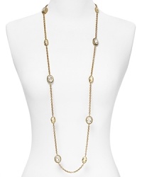 Elizabeth Cole combines easy elegance with a touch on ladylike luxe on this chain link station necklace. Look no further than the bold Swarovski crystal stones - the perfect touch of sparkle. Elizabeth Cole combines easy elegance with a touch on ladylike luxe on this chain link station necklace. Look no further than the bold Swarovski crystal stones - the perfect touch of sparkle.