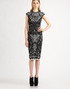 A bold, romantic lace print decorates this form-fitting, pencil-skirted silhouette.Jewel necklineCap sleevesAbout 28 from natural waist52% wool/41% modal/7% polyesterDry cleanMade in Italy of imported fabricModel shown is 5'10 (177cm) wearing US size Small. 