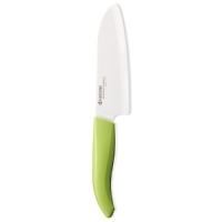 The ceramic edge in Kyocera's Santoku knife offers superior edge retention, holding its edge at least 10 times longer than other professional cutlery, including high carbon steel. Lightweight and razor sharp, it provides incredibly thin and straight slices. The ceramic edge in Kyocera's Santoku knife offers superior edge retention, holding its edge at least 10 times longer than other professional cutlery, including high carbon steel. Lightweight and razor sharp, it provides incredibly thin and straight slices.