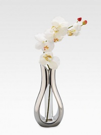 Complete with a white silk orchid, this bud vase turns an teardrop band of signature alloy and a glass center into an objet d'art suitable for any room in the house. Includes silk orchid Metal alloy/glass 11H X 5½ diam. Imported 