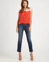 Faded denim in hip-slung silhouete cropped just above the ankle.THE FITFitted through hips and thighsRise, about 8Inseam, about 27THE DETAILSZip flyFive-pocket style92% cotton/7% polyester/1% spandexMachine washMade in USAModel shown is 5'8½ (174cm) wearing US size 4.