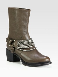 Traditional silhouette of pebble-grain leather is feminized with a beaded harness and chunky stacked heel. Stacked heel, 2½ (65mm)Shaft, 8½Leg circumference, 12Leather upper with beaded harnessLeather lining and solePadded insoleImported Traditional silhouette of pebble-grain leather is feminized with a beaded harness and chunky stacked heel. Stacked heel, 2½ (65mm)Shaft, 8½Leg circumference, 12Leather upper with beaded harnessLeather lining and solePadded insoleImported