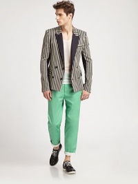 The new shade of summer in a heavier Italian cotton twill with straight legs that match the season's ease. Side slash, back welt and flap pocketsInseam, about 32CottonDry cleanMade in USA The new shade of summer in a heavier Italian cotton twill with straight legs that match the season's ease. Side slash, back welt and flap pocketsInseam, about 32CottonDry cleanMade in USA