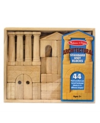 Design an architectural masterpiece with this set of forty-four hand-scrolled and turned wooden blocks in eleven different shapes. This natural finish, smooth-sanded hardwood block set is packaged in a handsome, wooden storage crate for easy storage. Great value! Design an architectural masterpiece with this set of forty-four hand-scrolled and turned wooden blocks in eleven different shapes. This natural finish, smooth-sanded hardwood block set is packaged in a handsome, wooden storage crate for easy storage. Great value!