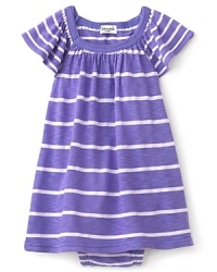 Flutter sleeves and wide stripes lend this dress fresh flair. The attached bodysuit keeps it practical. Flutter sleeves and wide stripes lend this dress fresh flair. The attached bodysuit keeps it practical.