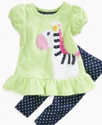 Extend her everyday style into the exotic with this precious zebra shirt and polka dot pants from Mini Bean. Extend her everyday style into the exotic with this precious zebra shirt and polka dot pants from Mini Bean.