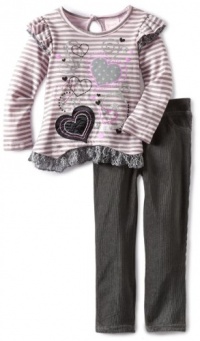 Nannette Baby-Girls Infant 2 Piece Heart Velour Pant Set, Grey, 18 Months