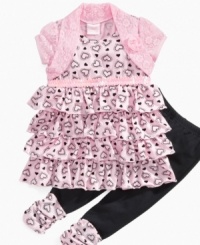 Layer her up. Ruffles and an attached shrug give this tunic and leggings set from Nannette a look that complements her fun and comfy style. Layer her up. Ruffles and an attached shrug give this tunic and leggings set from Nannette a look that complements her fun and comfy style.