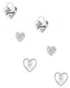 GUESS Three-Pair Heart Stud Earring Set, SILVER