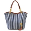 AutoM New Fashion Stripe Design Women Street Snap Candid Tote Single Shoulder Canvas Bag Handbag