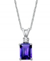 Don't be afraid to shine. This stunning pendant features a rectangular amethyst (1-5/8 ct. t.w.) and a sparkling diamond accent. Set in 14k white gold. Approximate length: 18 inches. Approximate drop: 1/2 inch.