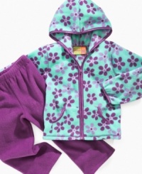 Keep your little flower snuggly this season in this adorable printed polar fleece jacket and pants set by Penelope Mack. Keep your little flower snuggly this season in this adorable printed polar fleece jacket and pants set by Penelope Mack.