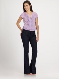 Pretty pleated rosettes and and lace trim imbue this airy silk topper with feminine charm.Split V necklineCap sleevesButton-down frontPleated ruffles at hemAbout 20 from shoulder to hemSilkDry cleanImportedModel shown is 5'8½ (174cm) wearing US size Small. Pretty pleated rosettes and and lace trim imbue this airy silk topper with feminine charm.Split V necklineCap sleevesButton-down frontPleated ruffles at hemAbout 20 from shoulder to hemSilkDry cleanImportedModel shown is 5'8½ (174cm) wearing US size Small.