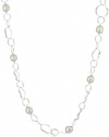 Majorica 14mm White Baroque Pearls on Sterling Silver Hammered Oval Link Necklace