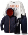 Nautica Sportswear Kids Baby-Boys Infant 3 Piece Long Sleeve Knit Top And Jean Fleece Hoodie Set