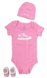 Converse Baby Chuck Taylor Graphic Bodysuit, Baby Beanie and Booties Set (One Size 0-6 Months) Pink, 0 - 6 Months Converse Baby Chuck Taylor Graphic Bodysuit, Baby Beanie and Booties Set (One Size 0-6 Months) Pink, 0 - 6 Months