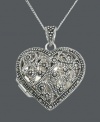 Imagine all the treasures you can keep close to your heart. This keepsake Genevieve & Grace pendant features a filigree setting that shines with the addition of glittering marcasite. Setting and chain crafted in sterling silver. Approximate length: 18 inches. Approximate drop: 1-1/4 inches.