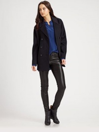 The classic peacoat updated with dropped shoulder and double-breasted button front, all in rich wool.Notch collarDropped shouldersLong sleevesSlash pocketsAbout 24 from shoulder to hem90% wool/10% nylonDry cleanImportedModel shown is 5'11 (180cm) wearing US size Small. The classic peacoat updated with dropped shoulder and double-breasted button front, all in rich wool.Notch collarDropped shouldersLong sleevesSlash pocketsAbout 24 from shoulder to hem90% wool/10% nylonDry cleanImportedModel shown is 5'11 (180cm) wearing US size Small.