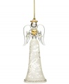 An aura of love pours out of this ornate angel ornament from Lenox. With exquisite detail and sparkling accents, this angel stands tall as she holds a striking gold heart. With gold hanging thread.