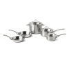 This stainless steel 8 piece Calphalon set features interior and exterior with aluminum core throughout for superior control and evenly radiated heat.