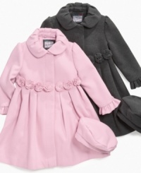 Sweet rosettes complement the cute look of this S. Rothschild jacket, with a matching hat to keep her warm this winter. Sweet rosettes complement the cute look of this S. Rothschild jacket, with a matching hat to keep her warm this winter.