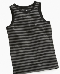 The fresh feel of this striped Mariner tank from DC Shoes is just the right spark to set off his style this summer. The fresh feel of this striped Mariner tank from DC Shoes is just the right spark to set off his style this summer.