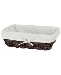 A welcome home starts with easy organization-make beauty time even better with this natural accent, a versatile storage basket with removable cotton-blend lining. The artsy 2-ply weave adds an artful touch to your space and brings order into fashion. A welcome home starts with easy organization-make beauty time even better with this natural accent, a versatile storage basket with removable cotton-blend lining. The artsy 2-ply weave adds an artful touch to your space and brings order into fashion.