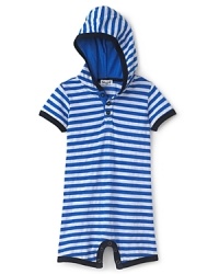 Your little sport will be cozy in this updated shortall–hooded, striped and trimmed for a clean, stylish look. Your little sport will be cozy in this updated shortall–hooded, striped and trimmed for a clean, stylish look.