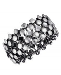 This delicious diamond-patterned cuff bracelet will bring out your inner diva. From the Jessica Simpson collection, this cuff features jet and smoke-colored crystal accents set in silvertone mixed metal. Approximate diameter: 2 inch. This delicious diamond-patterned cuff bracelet will bring out your inner diva. From the Jessica Simpson collection, this cuff features jet and smoke-colored crystal accents set in silvertone mixed metal. Approximate diameter: 2 inch.