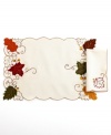 Crafted with intricate cutwork, rich embroidery and suede detail, these easy-care Sterling Forest placemats ensure a rich and beautiful harvest table. (Clearance)