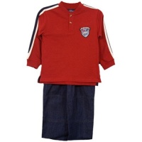 Kids Headquarters Little Boys 2 Piece Red Henley T-shirt Denim Jeans Pants Set Kids Headquarters Little Boys 2 Piece Red Henley T-shirt Denim Jeans Pants Set