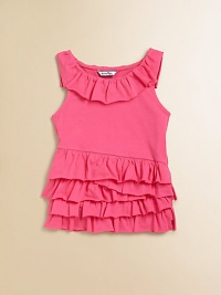 Tier upon tier of fluttery ruffles will make this her favorite top.Ruffled necklineRuffled cap sleevesTiered ruffle detailsCottonMachine washImported Tier upon tier of fluttery ruffles will make this her favorite top.Ruffled necklineRuffled cap sleevesTiered ruffle detailsCottonMachine washImported
