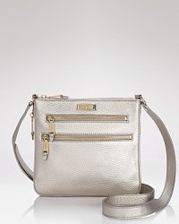 Take a shine to effortless accessories with this metallic leather shoulder bag from Cole Haan. With a streamlined shape and easy-access exterior pockets, it's a perfect hybrid of fashion and function. Take a shine to effortless accessories with this metallic leather shoulder bag from Cole Haan. With a streamlined shape and easy-access exterior pockets, it's a perfect hybrid of fashion and function.