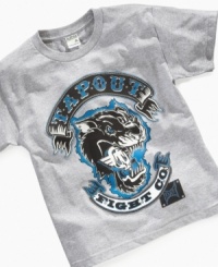 He can unleash the fierceness of his spirit with this wild Fight Co t-shirt from Tapout. He can unleash the fierceness of his spirit with this wild Fight Co t-shirt from Tapout.