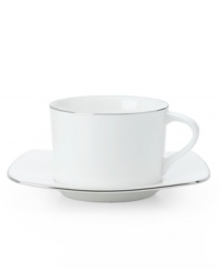 With lightweight construction in fine bone china, a softly squared design and platinum edging, the Mikasa Couture Platinum breakfast cup & saucer (not shown) offer a new take on sophisticated modern dining. With lightweight construction in fine bone china, a softly squared design and platinum edging, the Mikasa Couture Platinum breakfast cup & saucer (not shown) offer a new take on sophisticated modern dining.