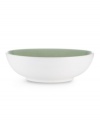With clean lines and splashes of green, the Kealia vegetable bowl dishes out casual fare with modern elegance, plus all the convenience of dishwasher- and microwave-safe stoneware from Noritake.