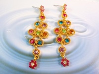 Mix-color Crystal Net Link with Flower Swarovski Elements Drop Earring 2.5'' Mix-color Crystal Net Link with Flower Swarovski Elements Drop Earring 2.5''