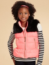 A faux-fur-trimmed puffer to keep her warm and stylish no matter what the weather brings.SleevelessZip front closureFaux-fur panel in front and backSide zip pocketsBody: polyamideFaux-fur: polyesterDry cleanImported A faux-fur-trimmed puffer to keep her warm and stylish no matter what the weather brings.SleevelessZip front closureFaux-fur panel in front and backSide zip pocketsBody: polyamideFaux-fur: polyesterDry cleanImported