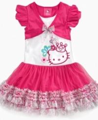 Rich ruffles. Mesh ruffles and a bow on the front make this shrug dress from Hello Kitty extra fun, and she'll love the Hello Kitty crown graphic, a Macy's exclusive! Rich ruffles. Mesh ruffles and a bow on the front make this shrug dress from Hello Kitty extra fun, and she'll love the Hello Kitty crown graphic, a Macy's exclusive!