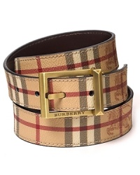In Burberry's Haymarket check print, this iconic belt lends style passed down from the masters of British style. In Burberry's Haymarket check print, this iconic belt lends style passed down from the masters of British style.