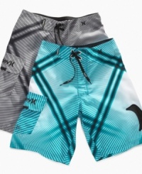 He'll rule the sea in style when he wears these funky geometric printed Hurley board shorts. He'll rule the sea in style when he wears these funky geometric printed Hurley board shorts.