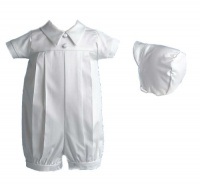 Lauren Madison baby boy Infant Christening Baptism Special occasion Polished Short Romper With Pleating On Front And Shirt Collar, White, 6-9 Months Lauren Madison baby boy Infant Christening Baptism Special occasion Polished Short Romper With Pleating On Front And Shirt Collar, White, 6-9 Months