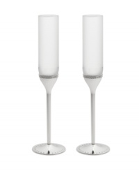 Echoing the elegant details of a wedding dress, Vera Wang's Grosgrain toasting flutes marry clean lines with lavish silver-plated stems and ribbon-inspired trim. Echoing the elegant details of a wedding dress, Vera Wang's Grosgrain toasting flutes marry clean lines with lavish silver-plated stems and ribbon-inspired trim.