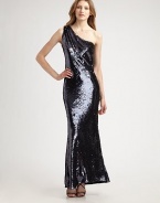 Shimmering sequins glide effortlessly over the body,and finish in soft gathers at the shoulder.One-shoulder design Slightly flared hemline Fully lined About 46 from natural waist Polyester Dry clean ImportedModel shown is 5'10 (177cm) wearing US size 4. 