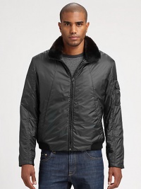 Streamlined seaming and a pocket detail at the sleeve adds dimension and design to this lightweight blouson jacket, ideal for layered ensembles as the temperatures tend to cool down. A luxe collar of super-soft rabbit fur offers an elegant finish.Zip-frontSide slash pocketsFlap pocket detail at sleeveFully linedAbout 25 from shoulder to hemPolyesterDry cleanImported Streamlined seaming and a pocket detail at the sleeve adds dimension and design to this lightweight blouson jacket, ideal for layered ensembles as the temperatures tend to cool down. A luxe collar of super-soft rabbit fur offers an elegant finish.Zip-frontSide slash pocketsFlap pocket detail at sleeveFully linedAbout 25 from shoulder to hemPolyesterDry cleanImported