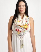 A glorious woven silk scarf with a perfectly charming print.42 X 42SilkHand washImported