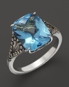 Badgley Mischka Blue Topaz Cocktail Ring With Brown Diamonds