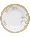Inspired by the intricate ribbons of lace that adorn Vera Wang dresses, this gold lace border melds with a delicate floral design to form a pattern on this collection of dinnerware and dishes that is both exquisitely detailed and elegantly timeless.