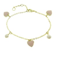 Lily Nily 18k Gold Overlay Pearl and Pink Enamel Heart Charm Bracelet Lily Nily 18k Gold Overlay Pearl and Pink Enamel Heart Charm Bracelet