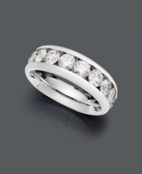 Add glamour to your look with a row of sparkling diamond. This luminous wedding band features round-cut channel-set diamond (2 ct. t.w.) in a shining 18k white gold setting. IGI Certified diamonds. Add glamour to your look with a row of sparkling diamond. This luminous wedding band features round-cut channel-set diamond (2 ct. t.w.) in a shining 18k white gold setting. IGI Certified diamonds.